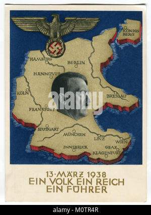 Alte deutsche Postkarte "ein Volk ein Reich ein Führer' 1938, Deutschland, das Dritte Reich, den zweiten Weltkrieg Stockfoto
