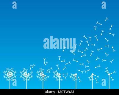 Flying Löwenzahn Samen im Wind. Vector Illustration Stock Vektor