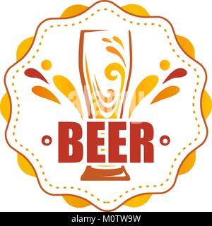 Auf das runde Etikett ein Glas Bier. Stock Vektor