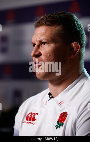 England's Captain Dylan Hartley während der Natwest 6 Nationen starten im Syon Park Hilton, London. Stockfoto