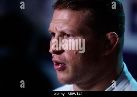 England's Captain Dylan Hartley während der Natwest 6 Nationen starten im Syon Park Hilton, London. Stockfoto