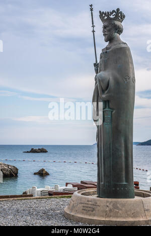 Denkmal von Stephen Tvrtko Kotromanic, erster König von Bosna in Herceg Novi Stadt an der Adria Küste in Montenegro Stockfoto