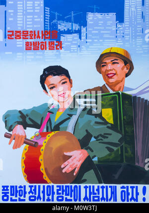 Nordkoreanisches Propagandaplakat, Musiker, Pyongan Provinz, Pyongyang, Nordkorea Stockfoto