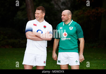 England's Dylan Hartley (links) hat ein Lachen mit Irlands Rory im Syon Park Hilton, London am Besten während der Natwest 6 Nationen starten. Stockfoto