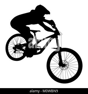 Sportler MTB Downhill Bike schwarze Silhouette Stockfoto