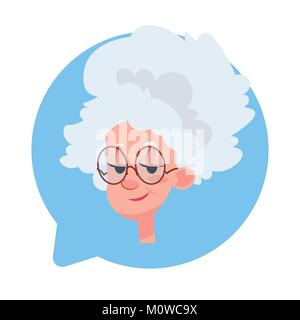 Symbol Profil älterer Weiblicher Kopf im Chat Bubble isoliert, ältere Frau Avatar Cartoon Character Portrait Stock Vektor