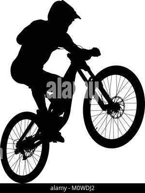 Springen Athlet rider MTB Downhill schwarze Silhouette Stock Vektor
