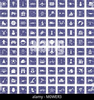100 Spielzeug für Kinder Icons Set grunge Sapphire Stock Vektor