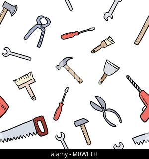 Werkstatt Werkzeuge Hintergrund - nahtlose Textur. Heimwerker und Werkzeuge für die Holzbearbeitung vector. Stock Vektor