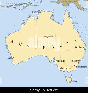 Australien Karte - Vector Illustration politische Karte mit Städten. Stock Vektor