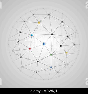 Vector Illustration der angeschlossenen Linien und Punkten runde Muster. Globales Netzwerk Verbindung Vorlage Stock Vektor