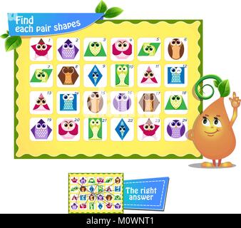Visuelle Spiel für Kinder und Erwachsene. Finden jedes Paar Geometrie formen. Lernspiel Stock Vektor