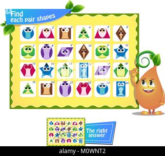 Visuelle Spiel für Kinder und Erwachsene. Finden jedes Paar Geometrie formen. Lernspiel Stock Vektor