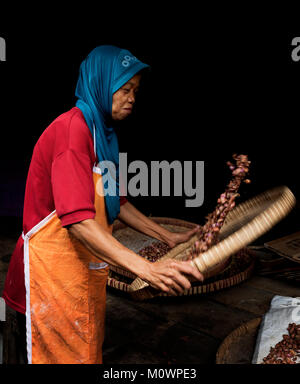 Indonesische Frau in Ihrem Shop in einem kleinen Markt in Jogjakarta, Indonesien Stockfoto