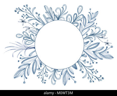 Aquarell Blume Rahmen Blatt Sommer isoliert auf weißem Hintergrund für Grußkarten für die Hochzeit, Valentinstag Stockfoto