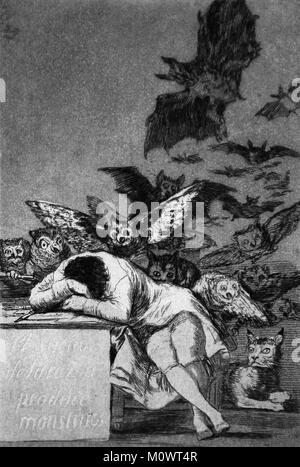 Der Schlaf der Vernunft gebiert Ungeheuer von Francisco de Goya 1746 - 1828 Stockfoto