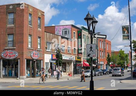 Kanada, in der Provinz Quebec, Montreal, die hochelaga-maisonneuve Nachbarschaft, auch als HOMA oder Hochelag, Ontario East Street mit ihren Geschäften bekannt Stockfoto