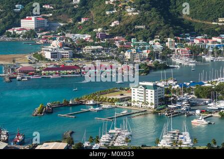British Virgin Islands, Tortola, Road Town, erhöhte Stadt Blick von unten Frei Stockfoto