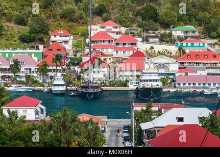 Französische Antillen, St-Barthelemy, Gustavia, Gustavia Harbour, Erhöhte Ansicht Stockfoto