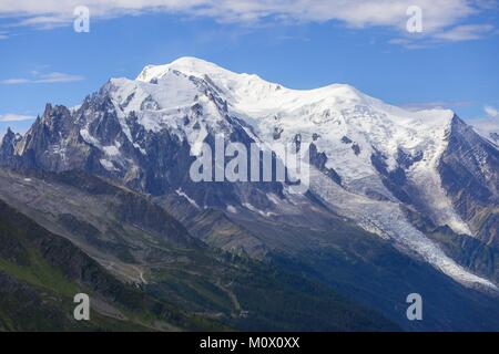 Frankreich, Haute Savoie, Chamonix, Mont Blanc aus der Col de Balme gesehen Stockfoto