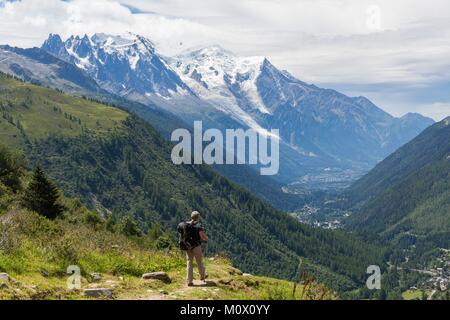 Frankreich, Haute Savoie, Chamonix, Mont Blanc aus der Col de Balme gesehen Stockfoto