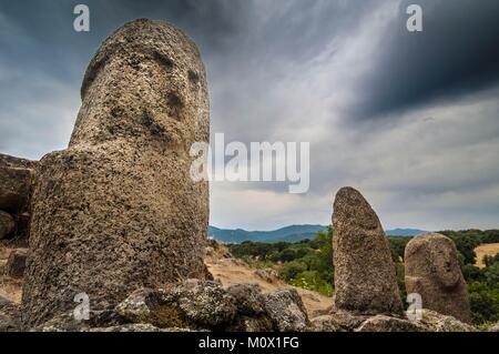 Frankreich, Corse du Sud, Prähistorische Stätte von Filitosa, Statue-menhir Stockfoto