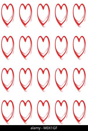 Wiederholte rotes Herz Muster auf weißem Hintergrund Stock Vektor