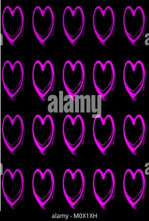 Hell rosa Herzen auf schwarzem Hintergrund wiederholt Stock Vektor