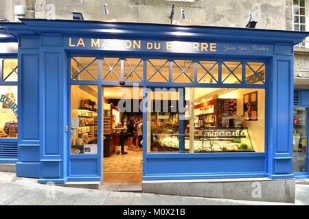 Frankreich, Ille et Vilaine, Cote d'Emeraude (Smaragdküste), Saint Malo, der ummauerten Stadt, La Maison du Beurre (Haus der Butter) von Jean-Yves Bordier Stockfoto