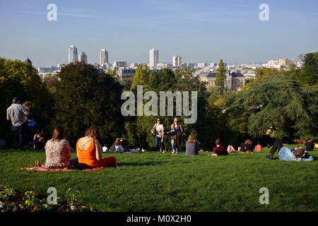 Frankreich, Paris, Ansicht der Buttes Chaumont von den Höhen des Park Stockfoto