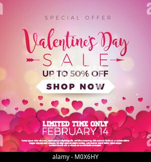 Valentines Tag verkauf Hintergrund mit roten Herzen. Vector Angebot Illustration für Coupon, Banner, Gutschein oder Werbe Poster. Stock Vektor