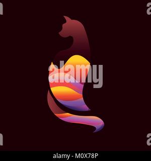 Cat Logo, Symbol, Design Vorlage. Einzigartige minimalistische Logo mit einfachen gekrümmte Linie und Gradient Farbe. Stock Vektor