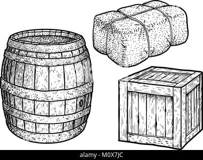 Zylinder, Packung, Paket Abbildung, Zeichnung, Gravur, Tinte, Strichzeichnungen, Vektor Stock Vektor