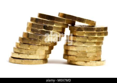 Schiefer Stapel neuer ein Pfund Münzen Stockfoto