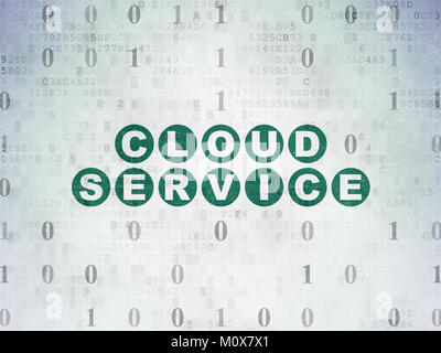 Cloud Technologie Konzept: grün lackiert Text Cloud Service auf digitale Daten Papier Hintergrund mit binären Code Stockfoto