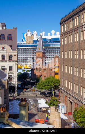 Ehemalige australische Steamship Navigation Unternehmen und Royal Caribbean Ovation der Meere Cruise Ship, The Rocks, Sydney, Australien. Stockfoto