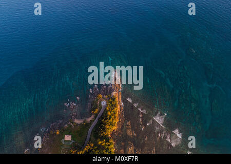 Tipp von Borneo Strand Blick Antenne, Kudat, Malaysia Stockfoto