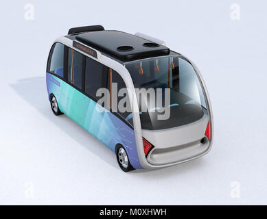 Ansicht der Rückseite des autonomen Shuttle Bus auf grauem Hintergrund. 3D-Bild. Stockfoto