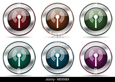 Wlan vektor Icon Set. Silber Metallic chrom Grenze Symbole für Web Design und smartphone Anwendungen Stock Vektor