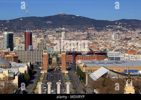 Blick auf die Plaça d'Espanya in Barcelona, Katalonien, Spanien. Stockfoto