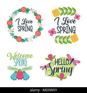Einstellen der Feder typografischen Abzeichen floral Etiketten Stock Vektor