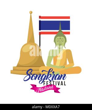 Songkran Festival Thailand Plakat Einladung buddha Flagge Stock Vektor