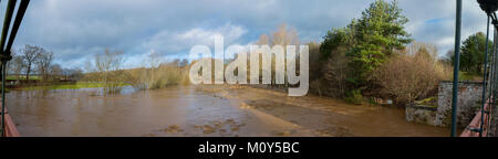 Teviot Fluss in Hochwasser Jan 2018 von Kalemouth Brücke Stockfoto