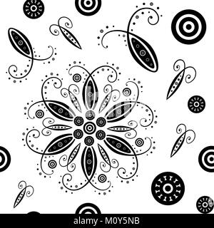 Blume abstrakt nahtlose Muster mit niedlichen Blume. Vector Hintergrund mit dekorativen Locken. Stilisierte florale Muster in Schwarz und Weiß. Dekorative ba Stock Vektor