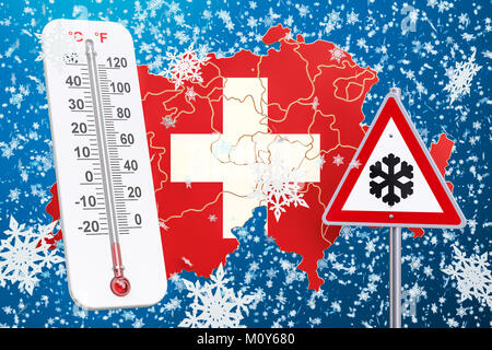 Schnee Sturm, Schnee und Sturm in der Schweiz Konzept, 3D-Rendering Stockfoto