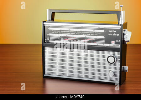 Radio Receiver auf den Holztisch, 3D-Rendering Stockfoto