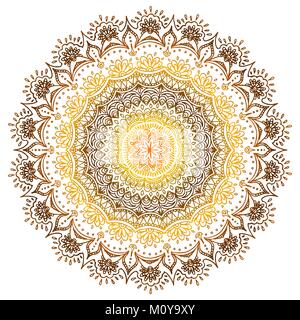 Abstrakte indischen Motiven Spitze mit Gelb, Orange und Braun Verlaufsfarben. Vektor isoliert Kreis Ornament. Stock Vektor