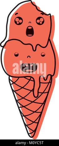 Farbe cute Ice Cream von zwei Kugeln kawaii mit Cornet Stock Vektor