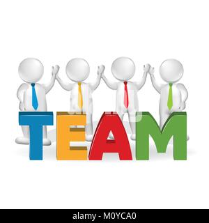 3D weiß kleine Menschen mit einem bunten Text Wort Team vektorbild Stock Vektor