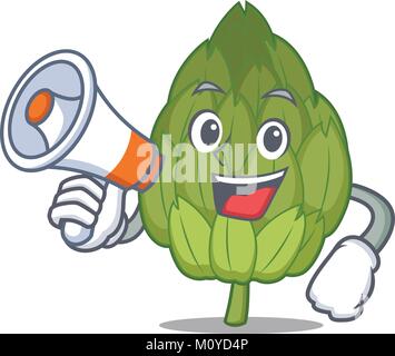 Mit megafon Artischocke Charakter Cartoon Stil Stock Vektor